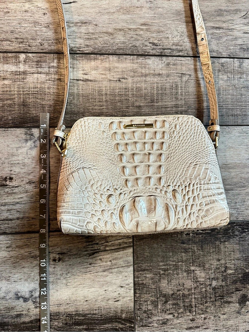 Brahmin Katie Crossbody Crocodile-Embossed Bag in Cream